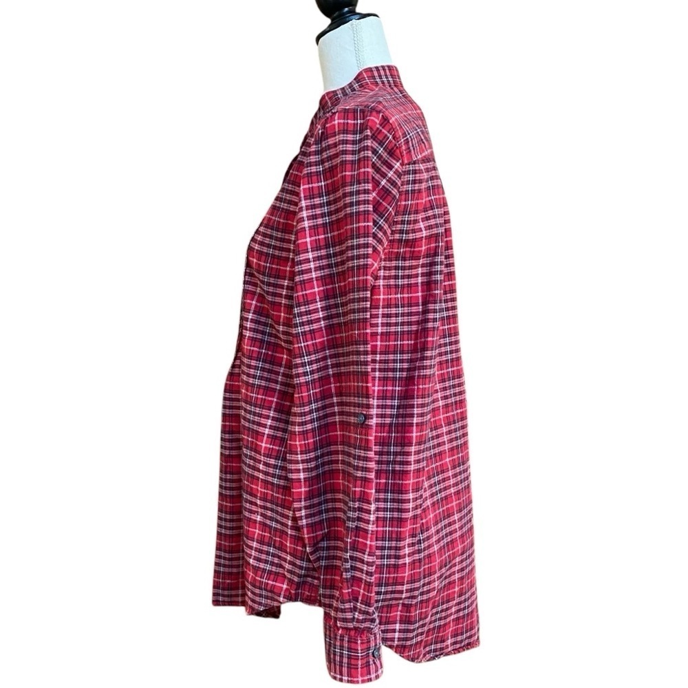 Lands’ End Plaid Flannel Popover Shirt Womens 12 Red Metallic Silver L - Picture 8 of 12